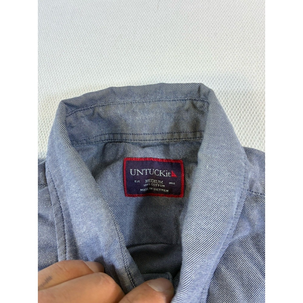 UNTUCKit Shirt Mens Medium Blue Micro Stripe Long Sleeve Button Down Cotton - Picture 5 of 7